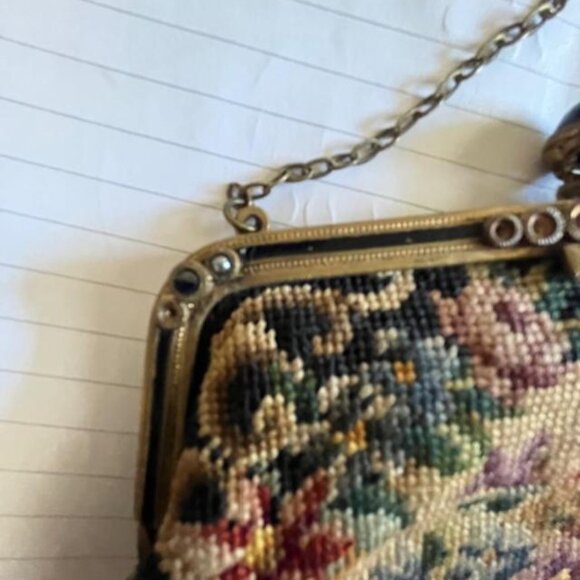 Antique Petit Point with Black Cabochon Stone small purse 1920's - Picture 5 of 5